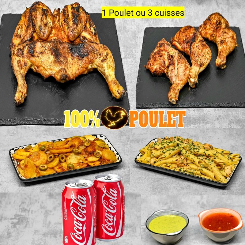 100pour100poulet.fr - Menu DUO  1 Poulet ou 3 Cuisses